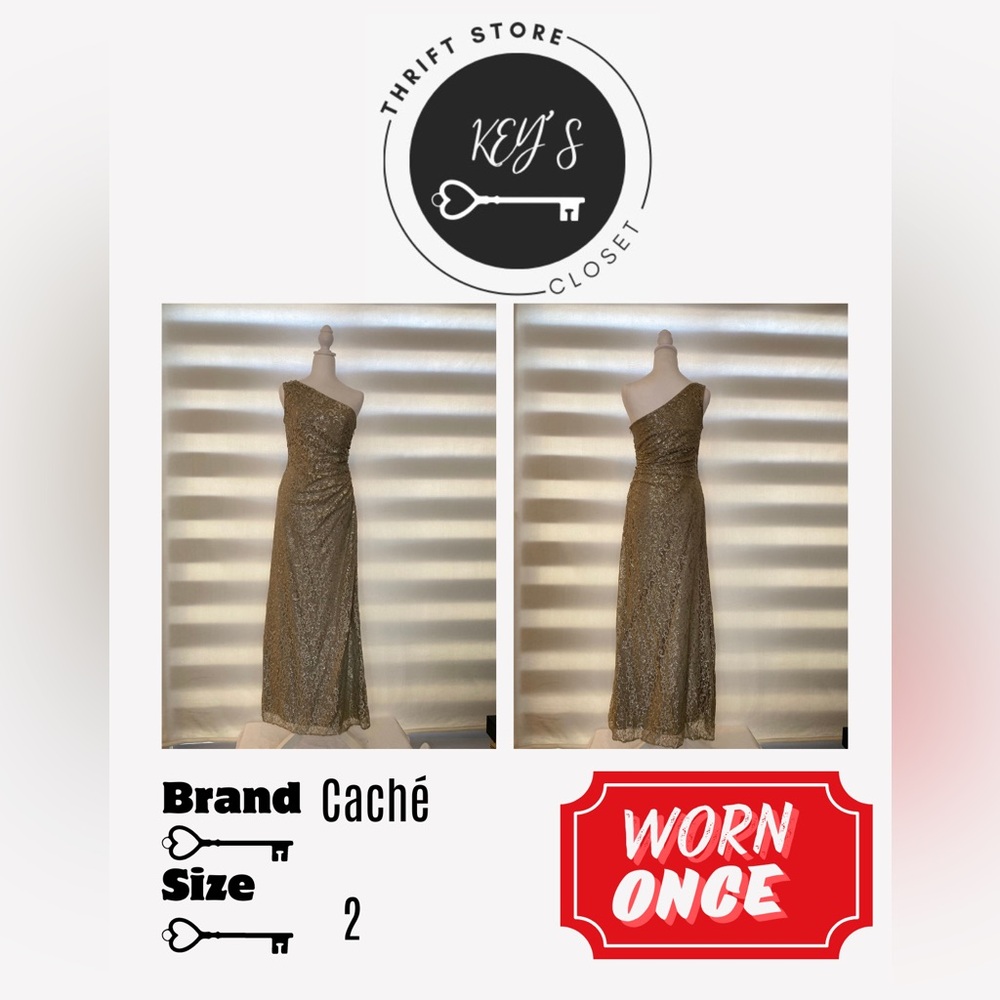 Embroidery one shoulder champagne dress.